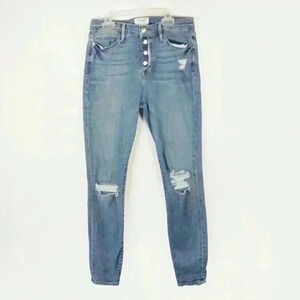 Frame Le High Skinny Distressed Blue Denim  Jeans